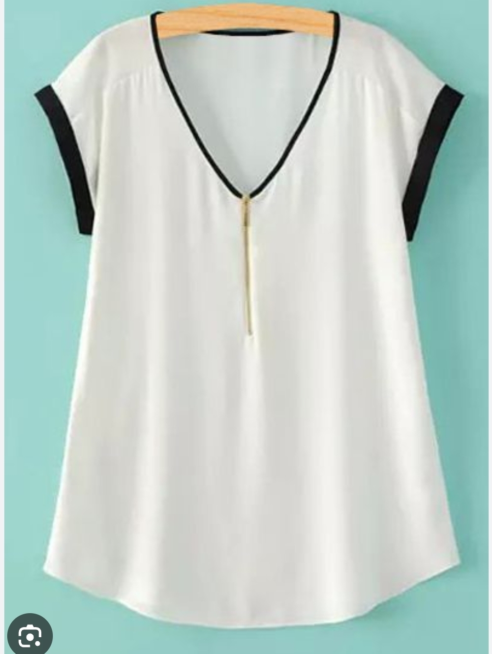 Express White V-Neck Blouse with Black Trim